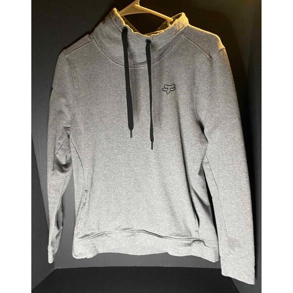 Fox Racing Gray Mock Neck Fleece Pullover Mens M Sweater Arm Spellout - Picture 1 of 8